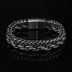 Bracelet Men Stainless Steel Double Layer Chain Beaded