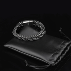 Bracelet Men Stainless Steel Double Layer Chain Beaded