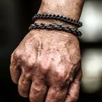 Bracelet Men Stainless Steel Double Layer Chain Beaded