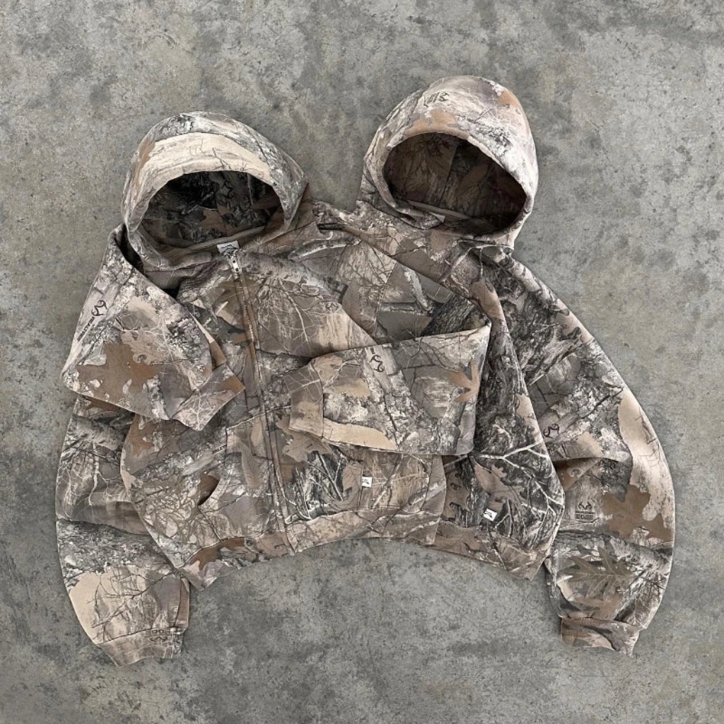 Camo Hoodie Oversized - Zip Up Camouflage Sweatshirt-Tithesource-