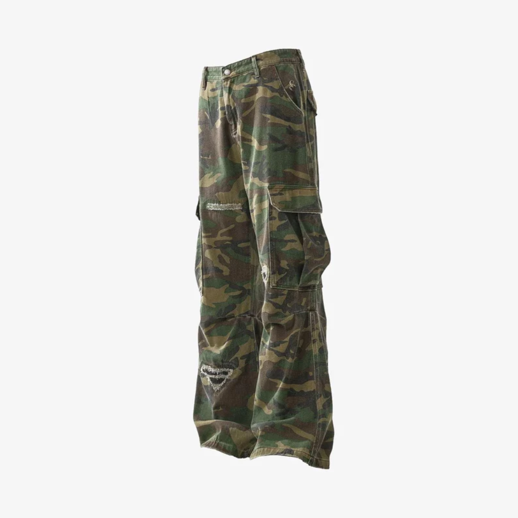 Cargo Pants Camo Baggy Wide Leg Ripped Camouflage Streetwear