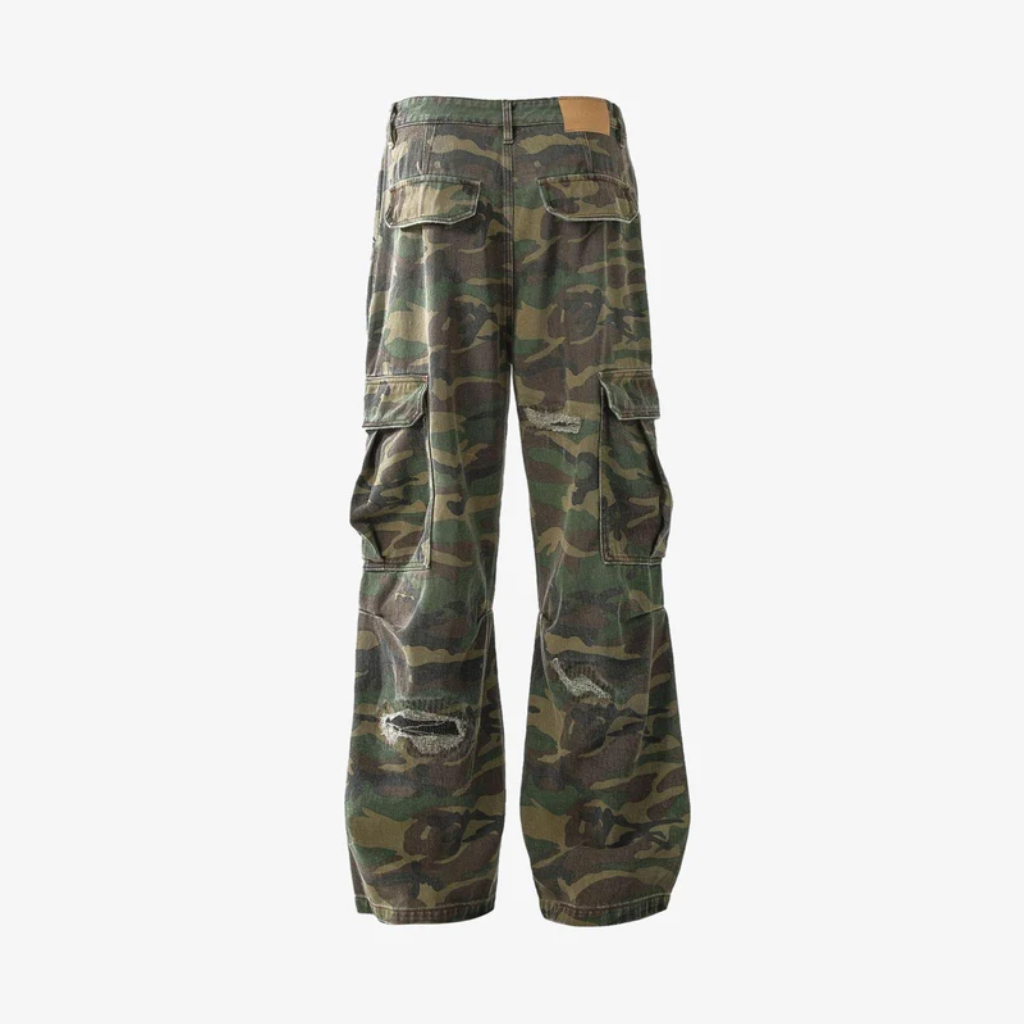 Cargo Pants Camo Baggy Wide Leg Ripped Camouflage Streetwear