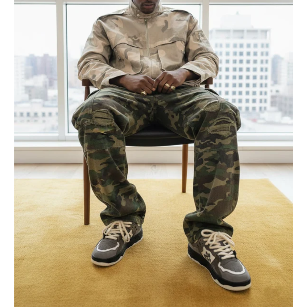 Cargo Pants Camo Baggy Wide Leg Ripped Camouflage Streetwear