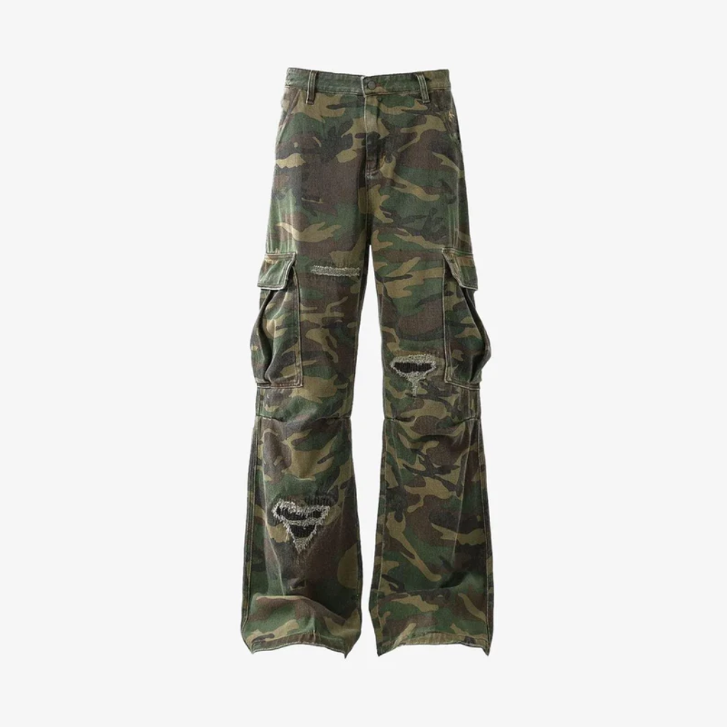 Cargo Pants Camo Baggy Wide Leg Ripped Camouflage Streetwear