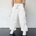 Cargo Pants Men Baggy Parachute Drawstring Wide Leg Streetwear