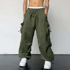 Cargo Pants Men Baggy Parachute Drawstring Wide Leg Streetwear