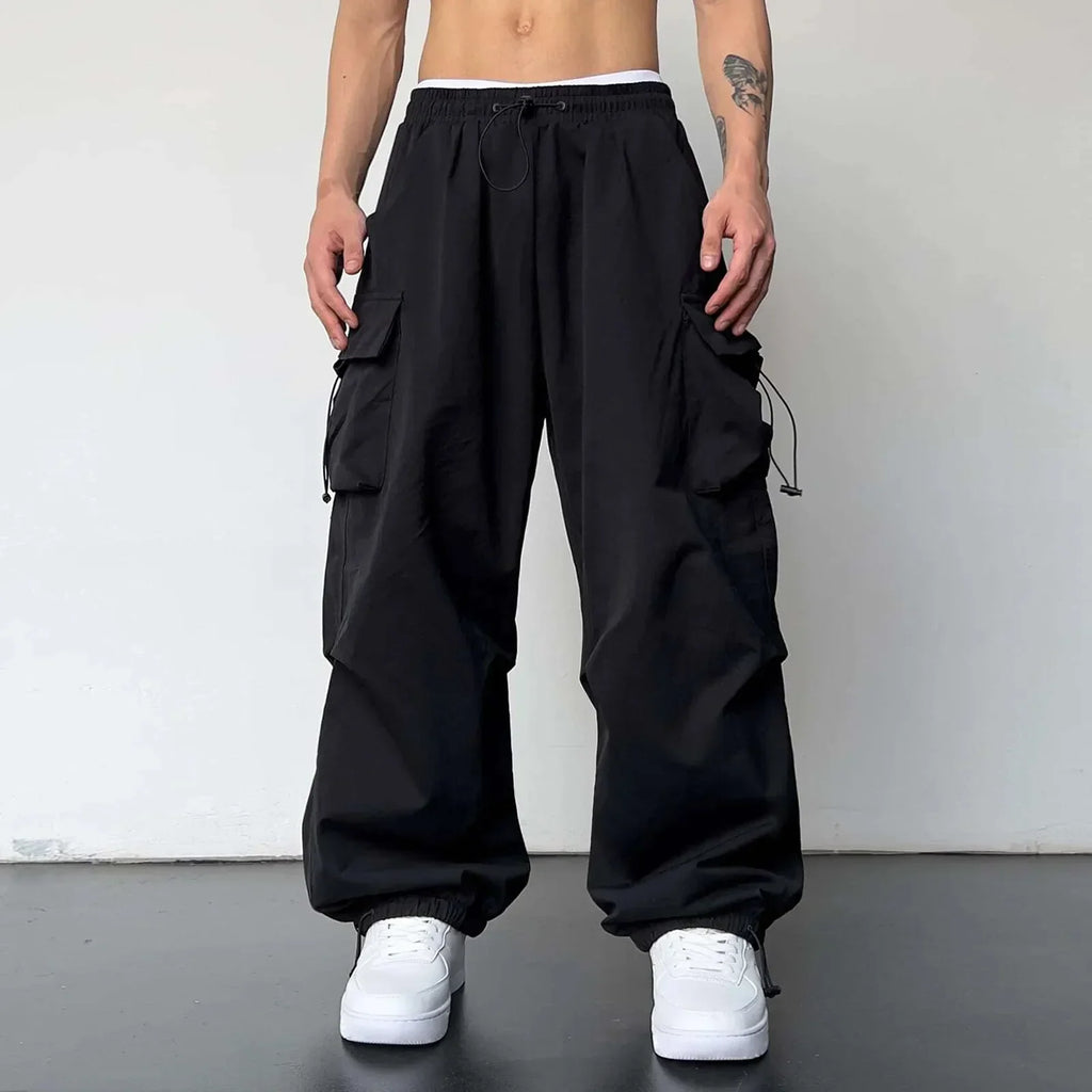 Cargo Pants Men Baggy Parachute Drawstring Wide Leg Streetwear