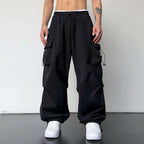 Cargo Pants Men Baggy Parachute Drawstring Wide Leg Streetwear