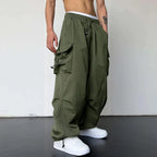 Cargo Pants Men Baggy Parachute Drawstring Wide Leg Streetwear