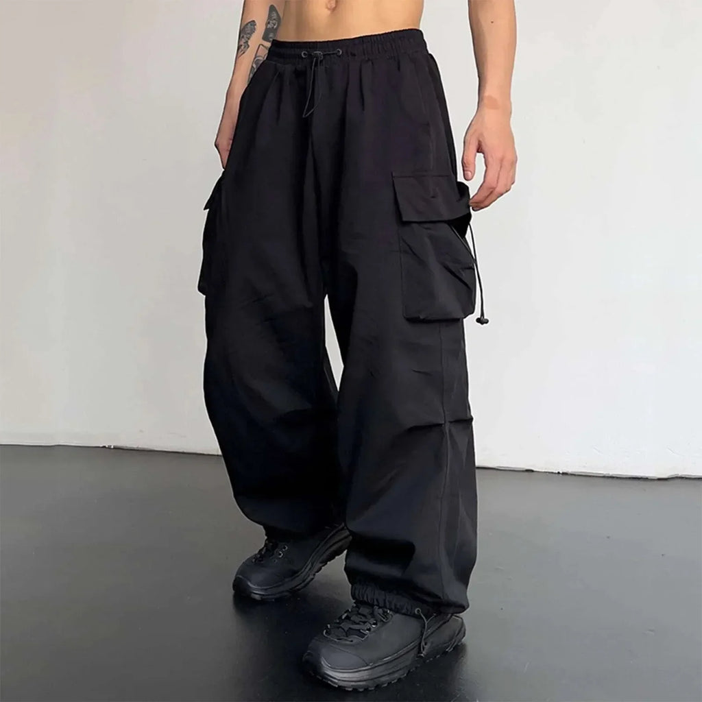 Cargo Pants Men Baggy Parachute Drawstring Wide Leg Streetwear
