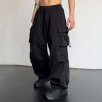 Cargo Pants Men Baggy Parachute Drawstring Wide Leg Streetwear