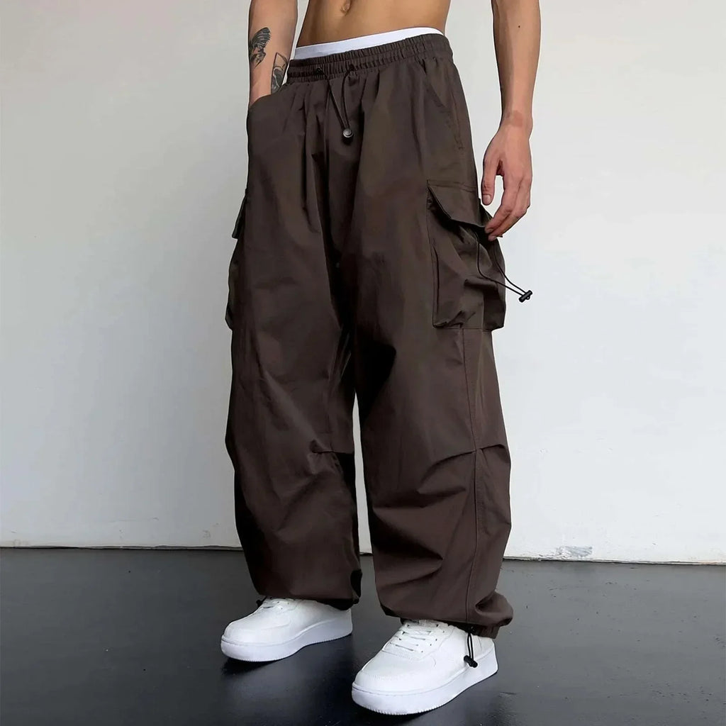 Cargo Pants Men Baggy Parachute Drawstring Wide Leg Streetwear