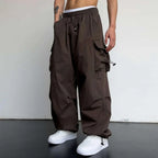 Cargo Pants Men Baggy Parachute Drawstring Wide Leg Streetwear