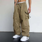 Cargo Pants Men Baggy Parachute Drawstring Wide Leg Streetwear