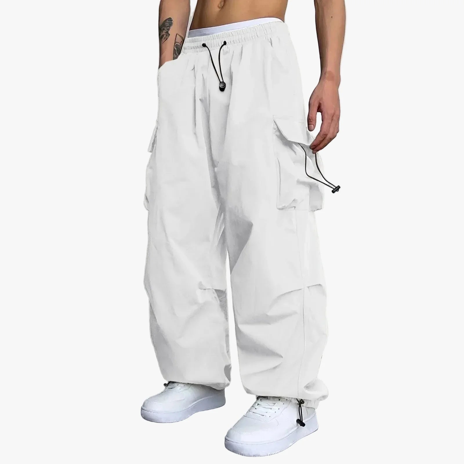 Cargo Pants Men Baggy Parachute Drawstring Wide Leg Streetwear
