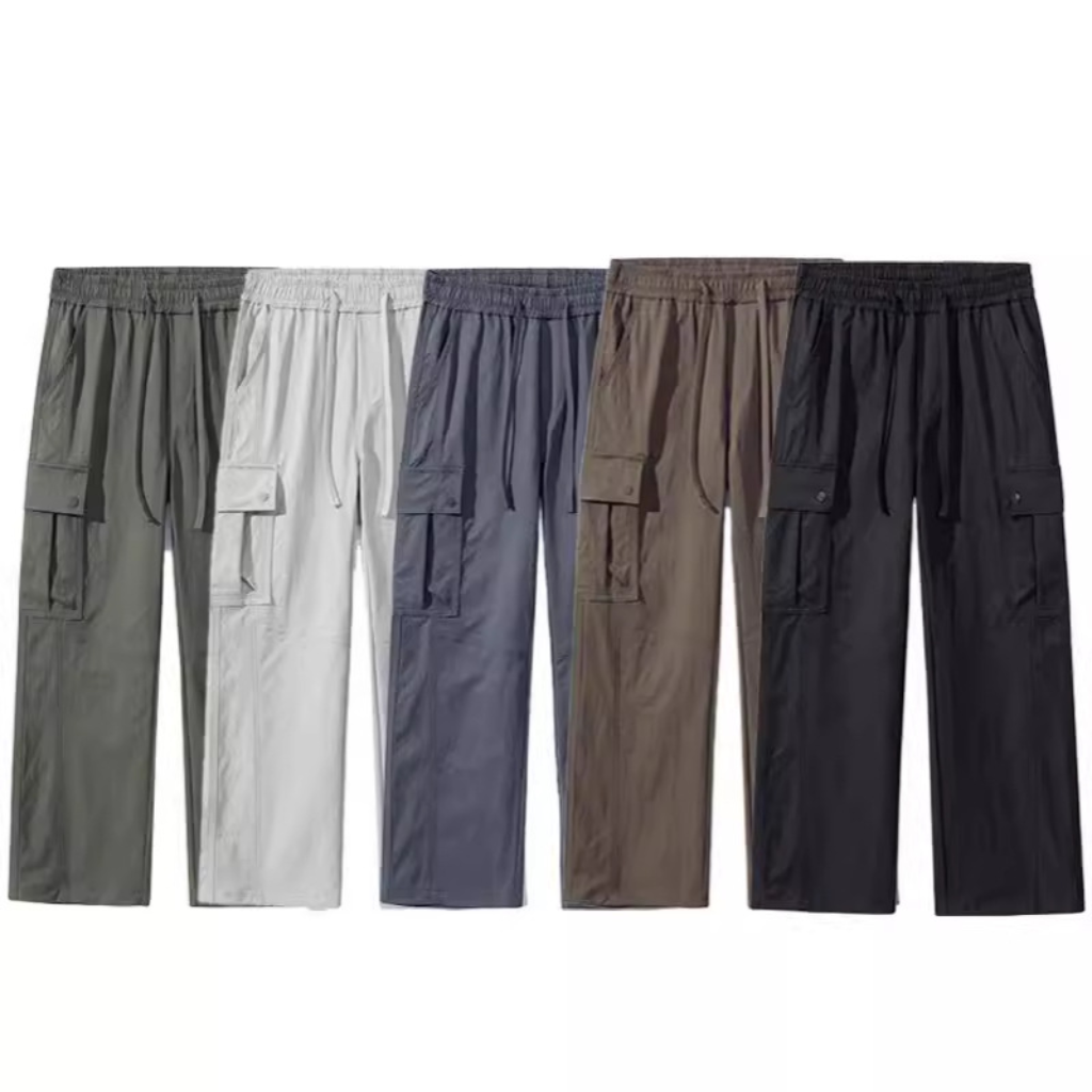 Cargo Pants Men Relaxed Wide Leg Drawstring Streetwear