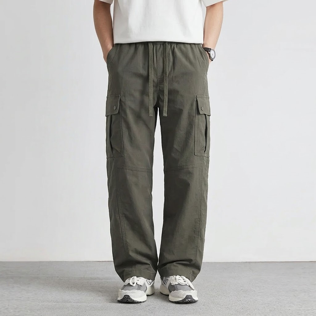 Cargo Pants Men Relaxed Wide Leg Drawstring Streetwear