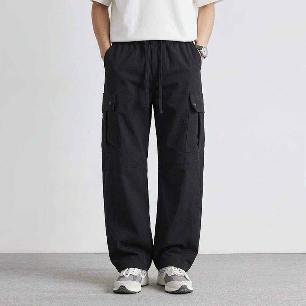 Cargo Pants Men Relaxed Wide Leg Drawstring Streetwear