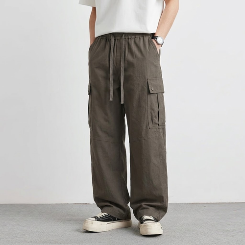 Cargo Pants Men Relaxed Wide Leg Drawstring Streetwear