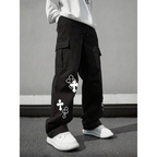 Cargo Pants Men Wide Leg Baggy Cross Print Streetwear