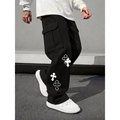 Cargo Pants Men Wide Leg Baggy Cross Print Streetwear