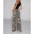 Cargo Pants Women Camouflage Wide Leg Low Rise