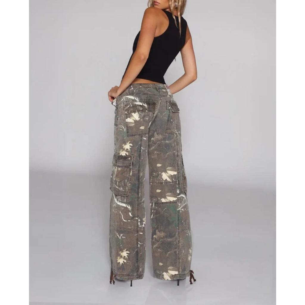 Cargo Pants Women Camouflage Wide Leg Low Rise