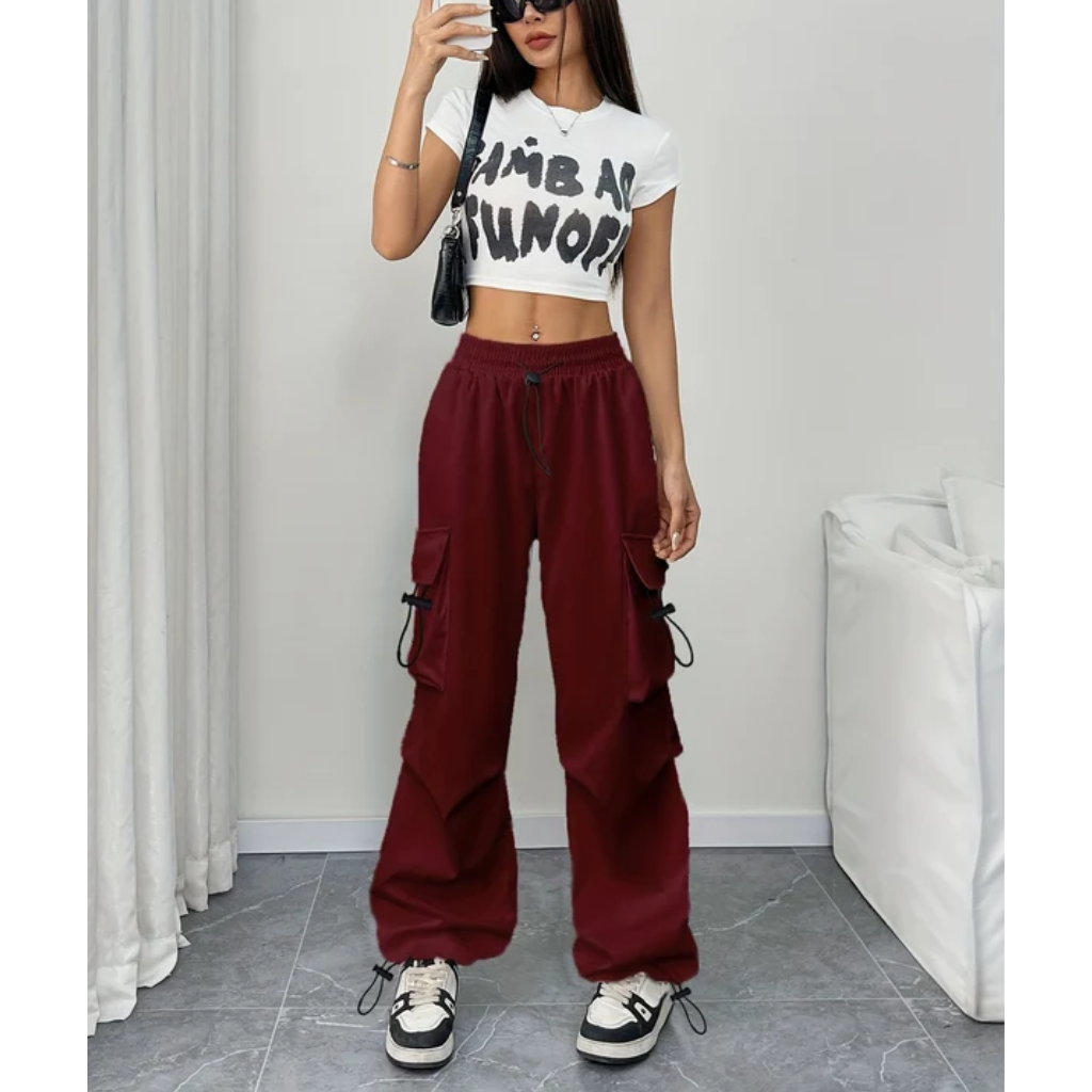 Cargo Pants Women Parachute Wide Leg Drawstring Baggy Streetwear
