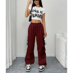 Cargo Pants Women Parachute Wide Leg Drawstring Baggy Streetwear