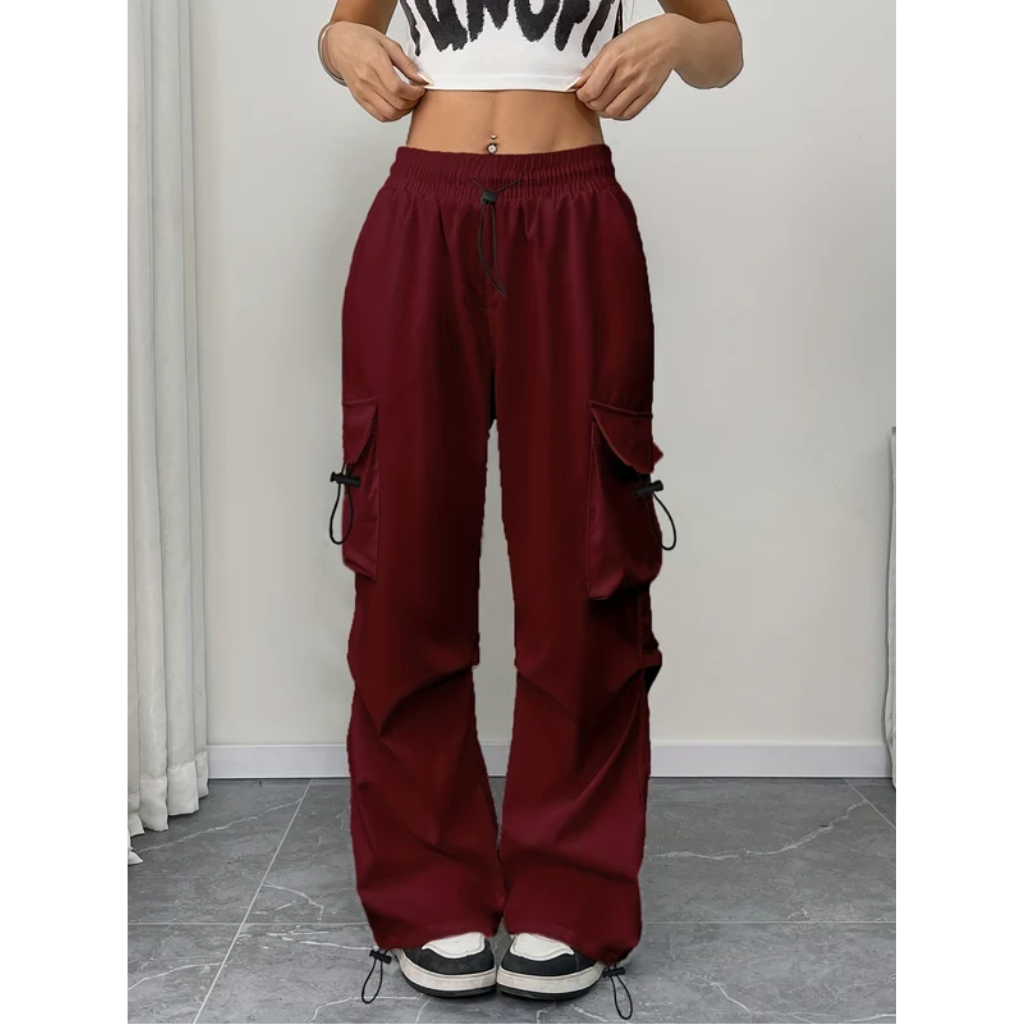 Cargo Pants Women Parachute Wide Leg Drawstring Baggy Streetwear