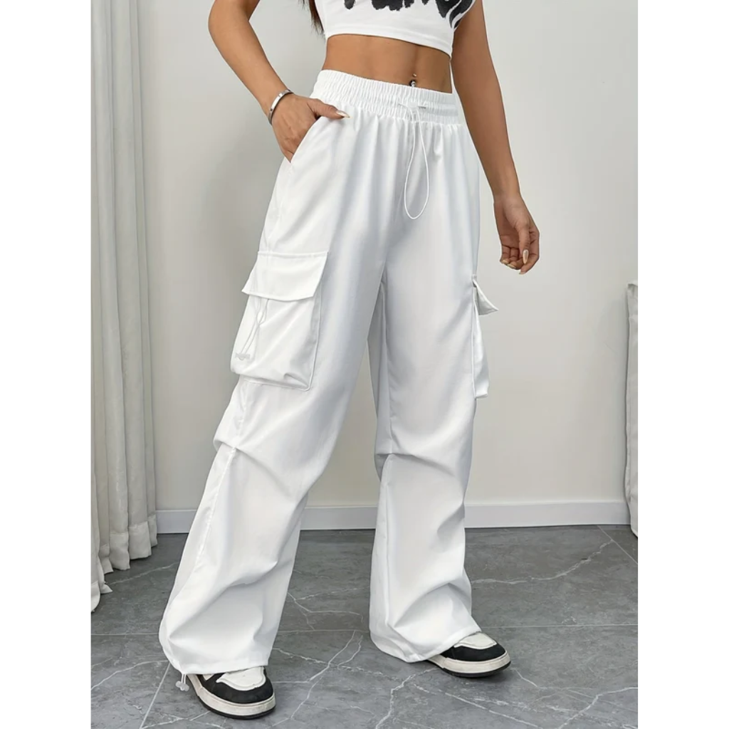 Cargo Pants Women Parachute Wide Leg Drawstring Baggy Streetwear