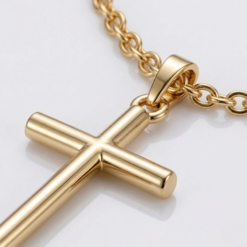 Christian Jesus Cross Pendant Necklace Silver and Gold | Clean Chain