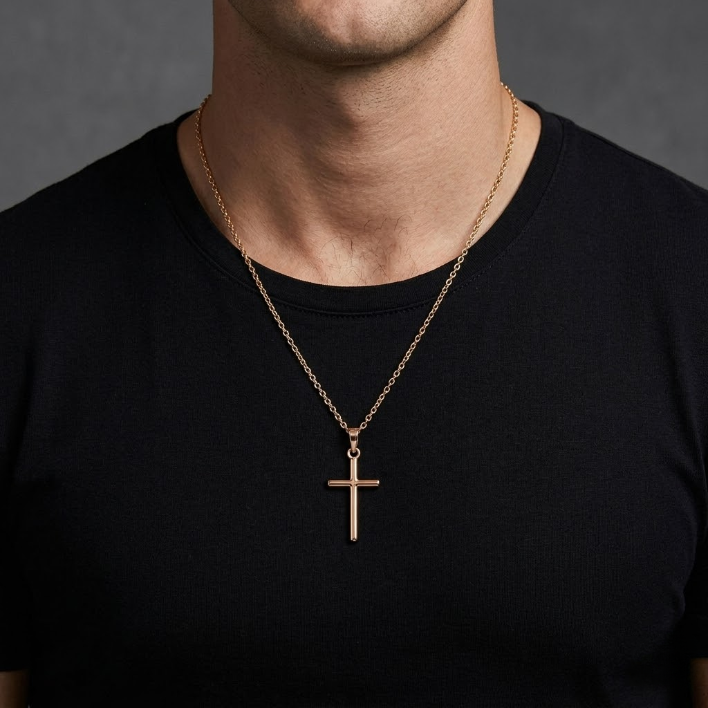 Christian Jesus Cross Pendant Necklace Silver and Gold | Clean Chain