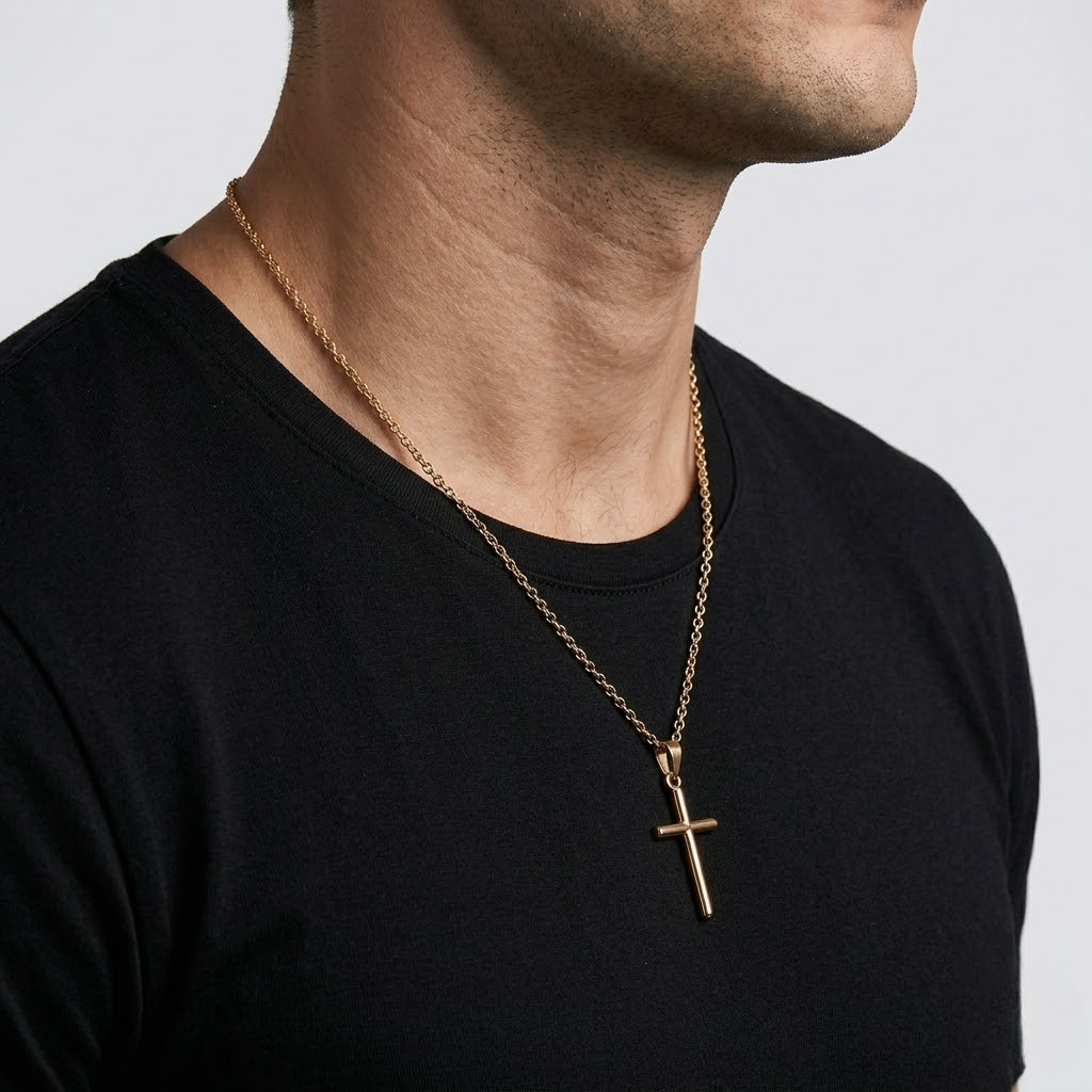 Christian Jesus Cross Pendant Necklace Silver and Gold | Clean Chain
