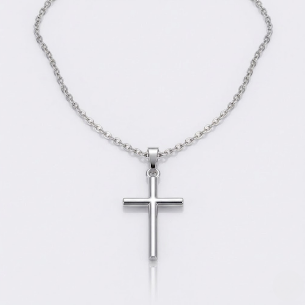 Christian Jesus Cross Pendant Necklace Silver and Gold | Clean Chain