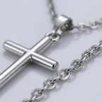 Christian Jesus Cross Pendant Necklace Silver and Gold | Clean Chain
