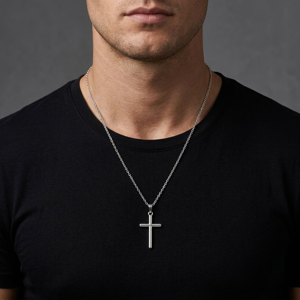 Christian Jesus Cross Pendant Necklace Silver and Gold | Clean Chain