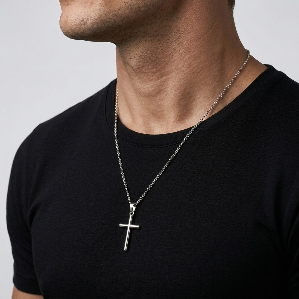 Christian Jesus Cross Pendant Necklace Silver and Gold | Clean Chain