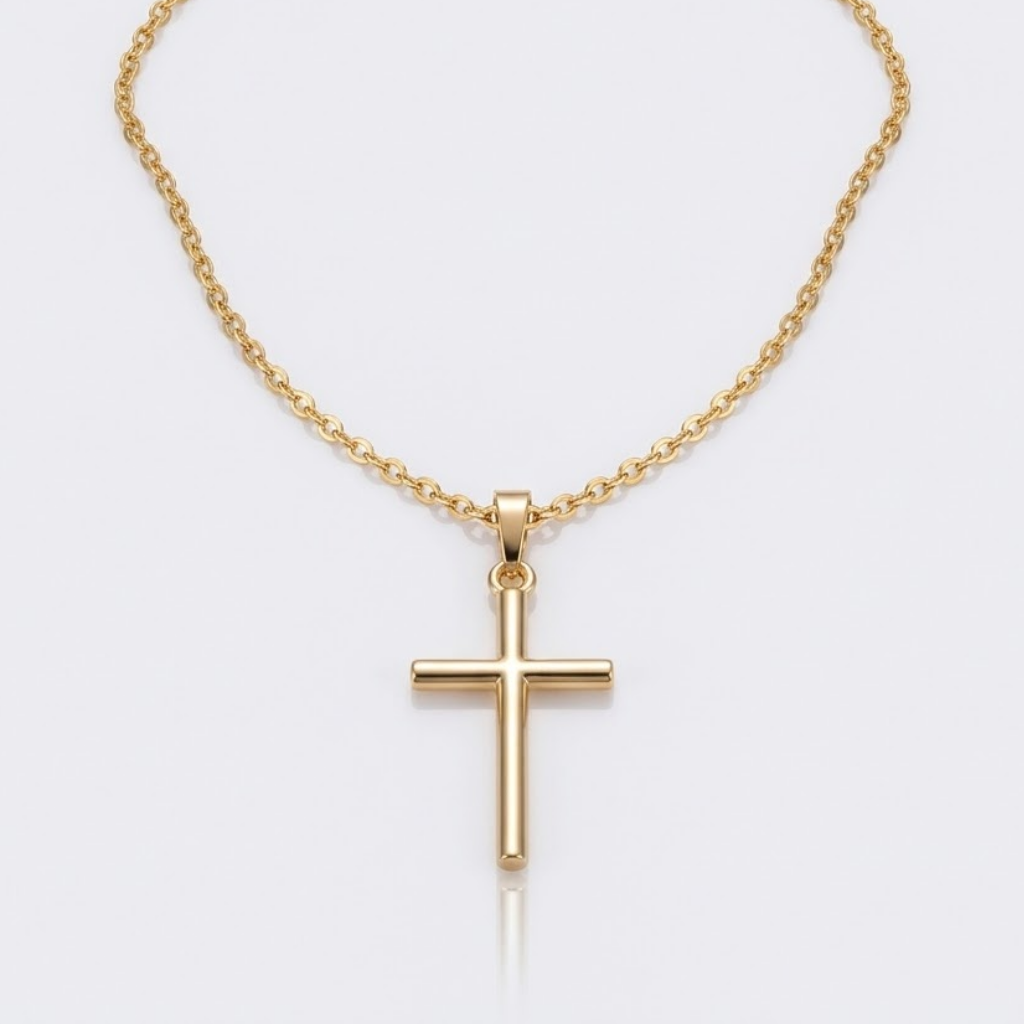 Christian Jesus Cross Pendant Necklace Silver and Gold | Clean Chain