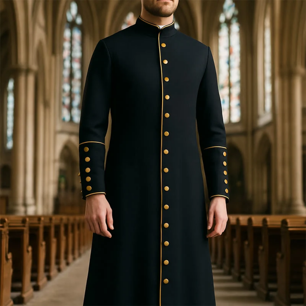 Classic Clergy Robe Cassock with Contrast Trim & Medieval Elegance