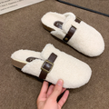 Clogs Women Fluffy Sherpa Round Toe Buckle Mules Slippers