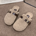 Clogs Women Fluffy Sherpa Round Toe Buckle Mules Slippers