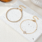 Clover Bracelet Women Gold Four Leaf Cubic Zirconia Tennis 2 Piece Set