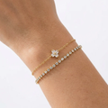 Clover Bracelet Women Gold Four Leaf Cubic Zirconia Tennis 2 Piece Set