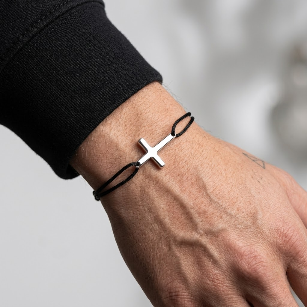Couple Cross Black Braided Bracelet | Adjustable Friendship Bracelet