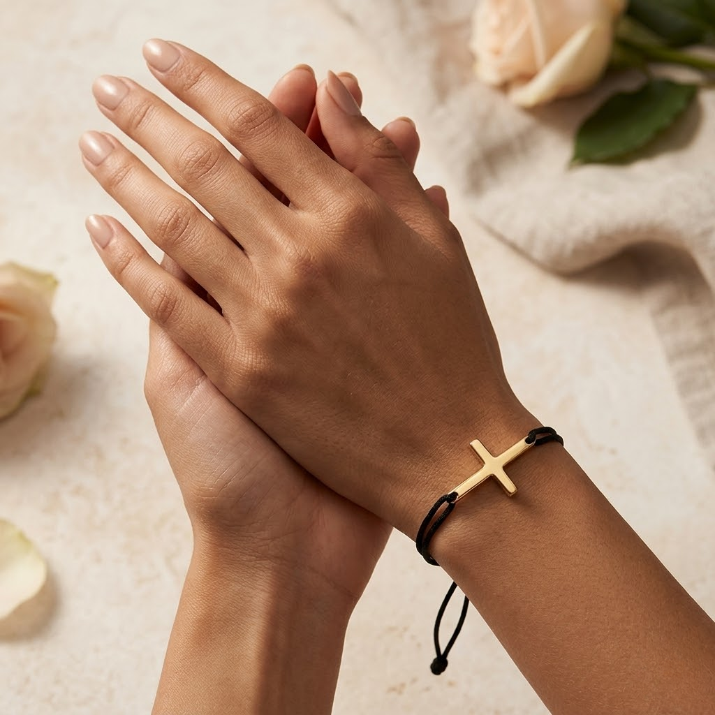 Couple Cross Black Braided Bracelet | Adjustable Friendship Bracelet