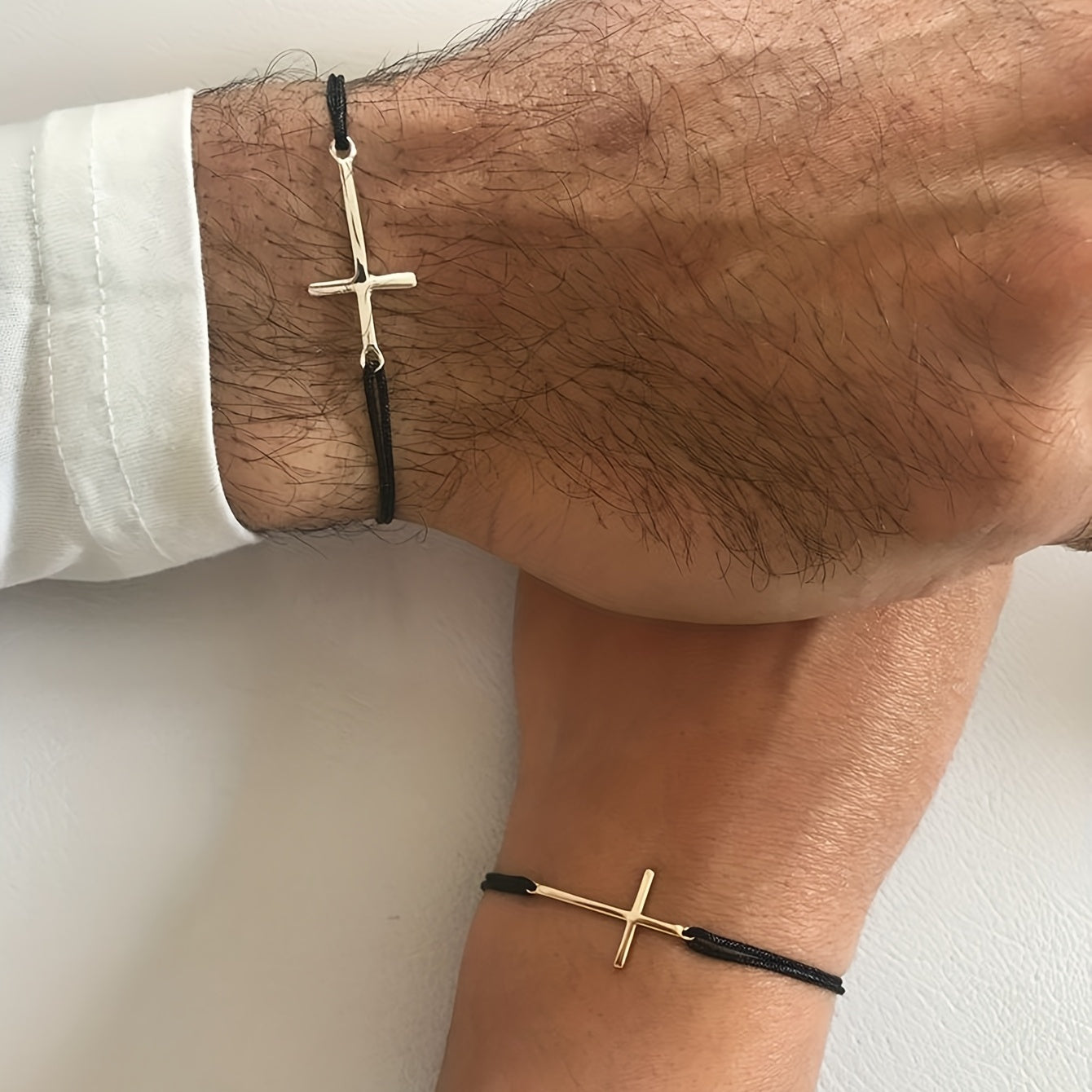 Couple Cross Black Braided Bracelet | Adjustable Friendship Bracelet