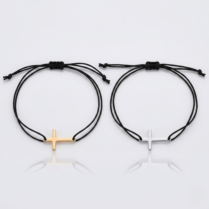Couple Cross Black Braided Bracelet | Adjustable Friendship Bracelet