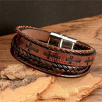 Cross Bracelet Men Leather Braided Stainless Steel