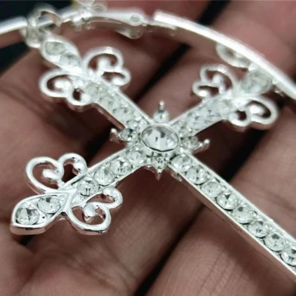Cross Hoop Earrings Women Cubic Zirconia-Tithesource-